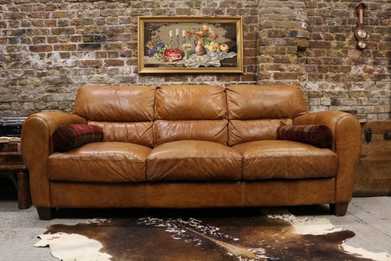 Vintage Distressed Leather 3-Seater Sofa with Rustic Charm