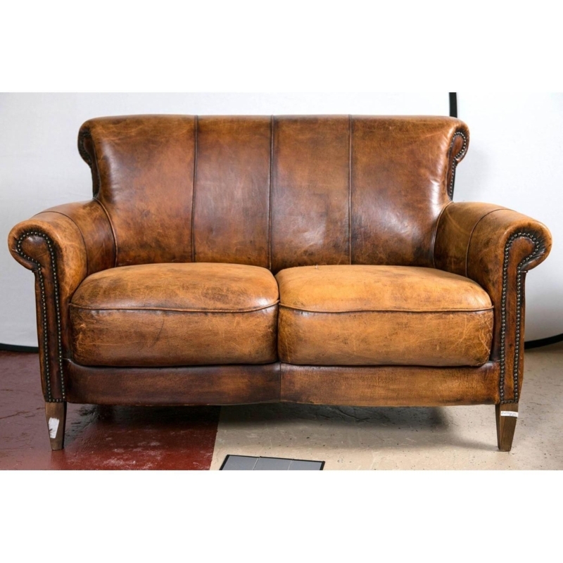 Vintage Distressed Rustic Leather Sofa