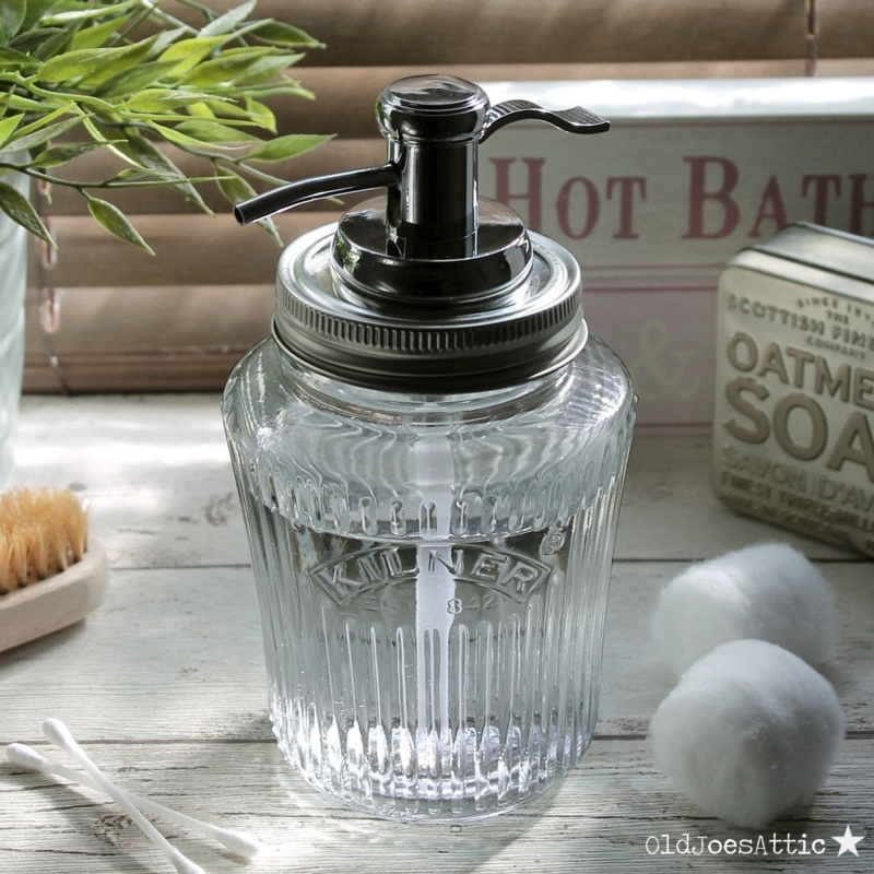Vintage Glass Soap Dispenser with Metal Pump
