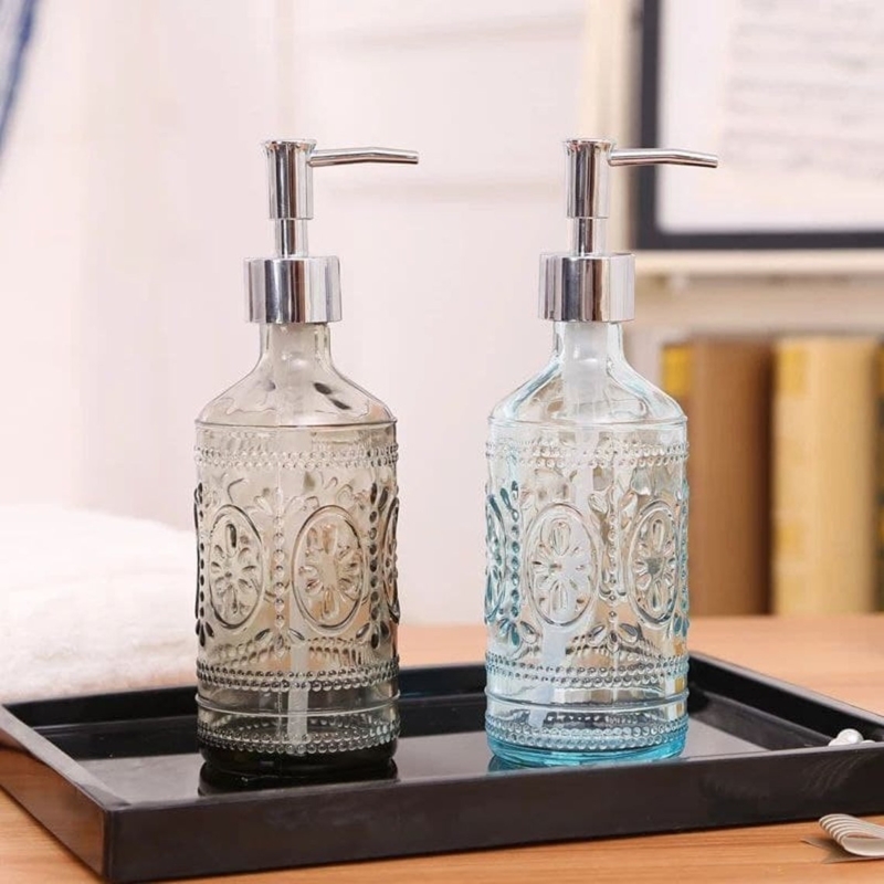 Vintage Glass Soap Dispensers with Silver Pump