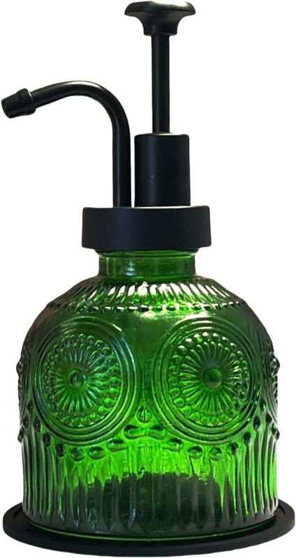 Vintage Green Glass Soap Dispenser with Black Pump