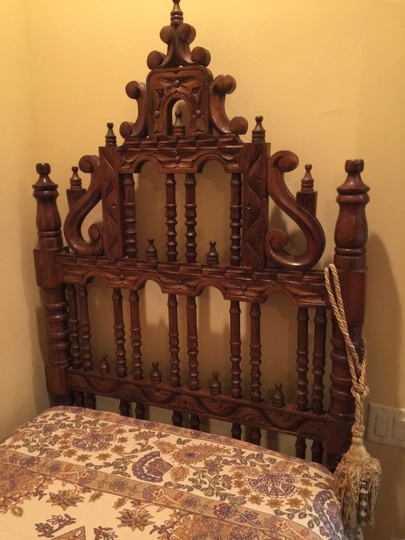 Vintage Hand-Carved Solid Wood Twin Headboard