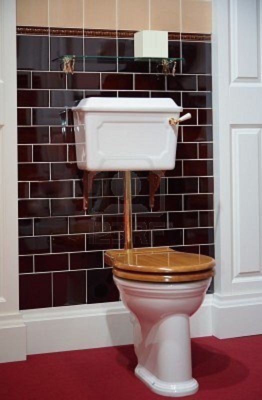 Vintage High-Level Toilet with Wooden Seat