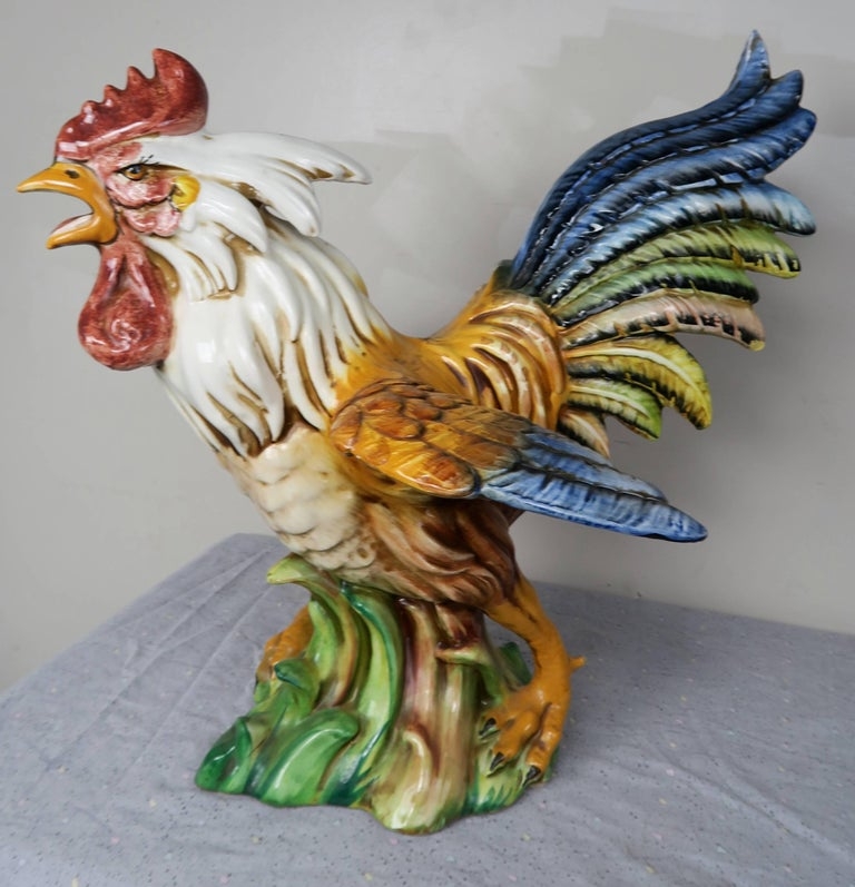 Vintage Italian Ceramic Rooster Figurine Decor