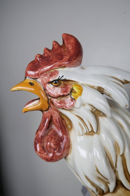 Vintage Italian Ceramic Rooster Sculpture Close-Up