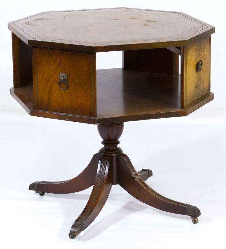 Vintage Mahogany Octagonal Leather Top Table