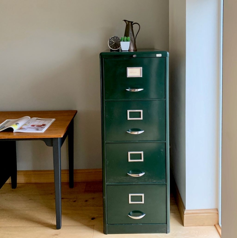 Vintage Mid Century Green Steel Filing Cabinet