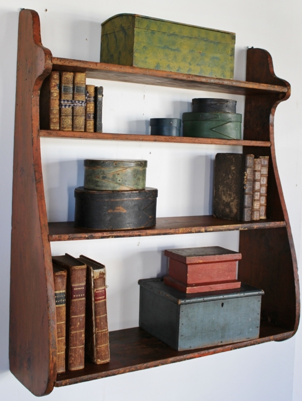 Vintage Rustic Pine Wall Shelves with Antique Storage