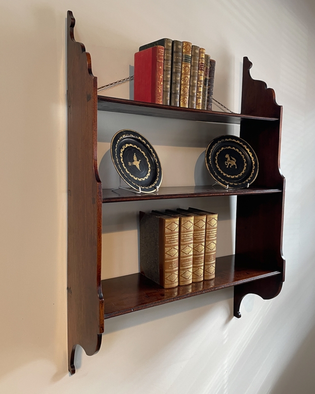 Vintage Wooden Wall Shelves with Antique Books
