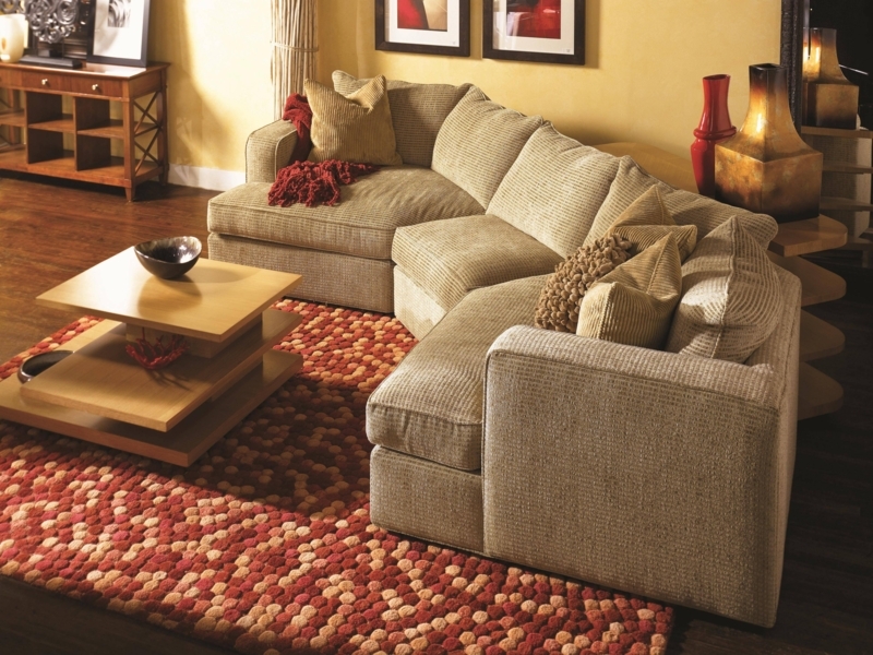 Warm Cozy Beige Angled Chaise Sofa Living Room