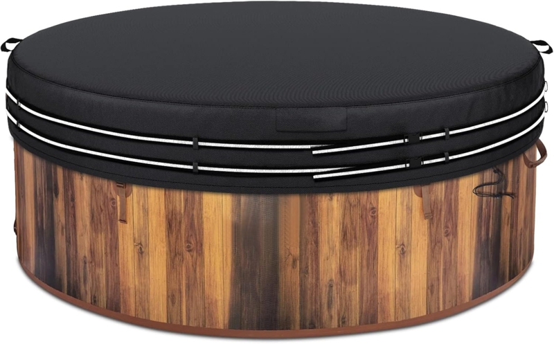 Waterproof Round Hot Tub Spa Cover with Wood Pattern
