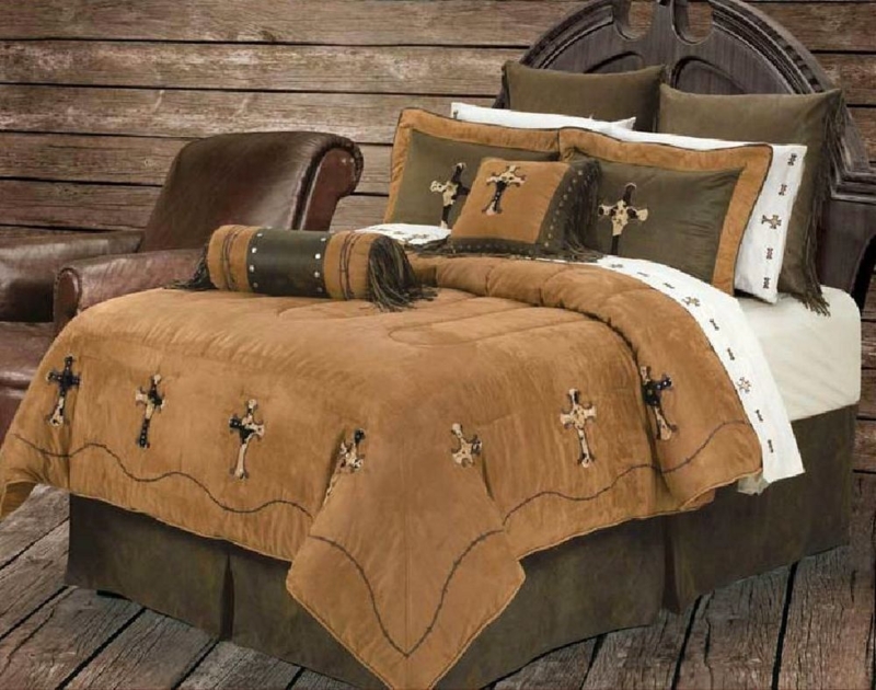 Western Cowhide Cross and Barbed Wire Bedding Set