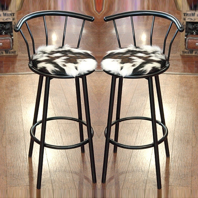 Western Cowhide Leather Bar Stools Set of Two