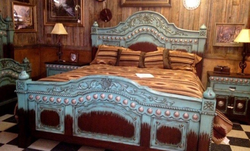 Western Rustic Bedroom with Distressed Turquoise Furniture