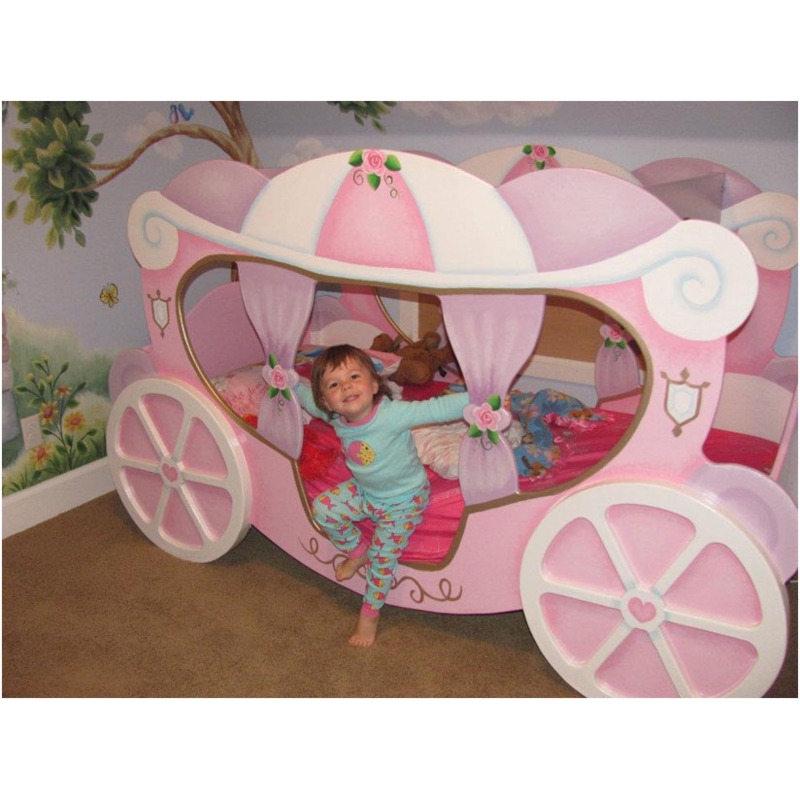 Whimsical Pink Princess Carriage Bed for Kids