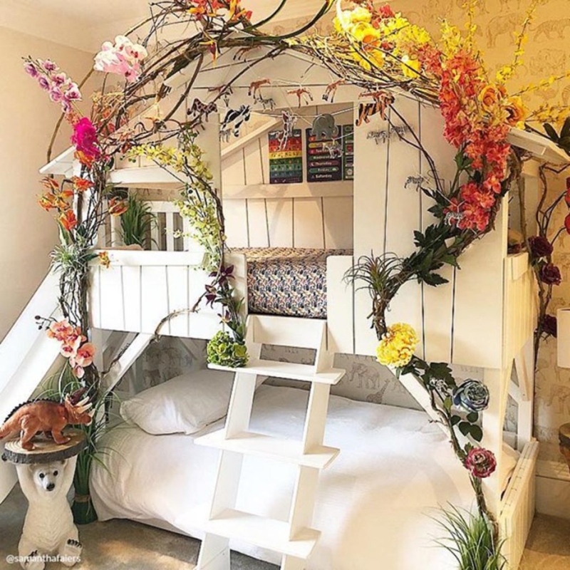 Whimsical Tree House Bunk Bed with Slide and Platform