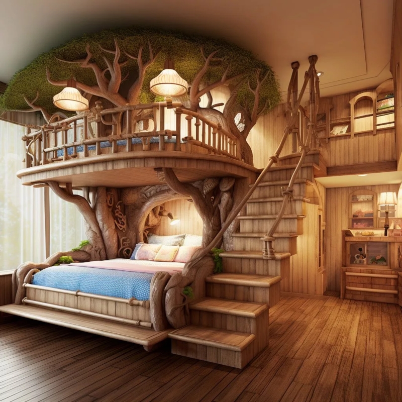 Whimsical Treehouse Bunk Bed for Kids' Rooms