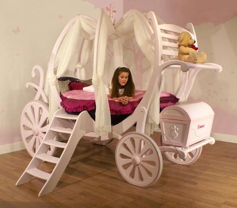Whimsical White Princess Carriage Bed for Kids