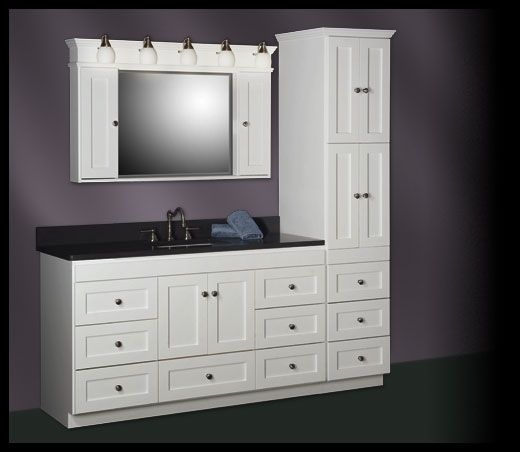 White Bathroom Vanity Set with Linen Storage Tower