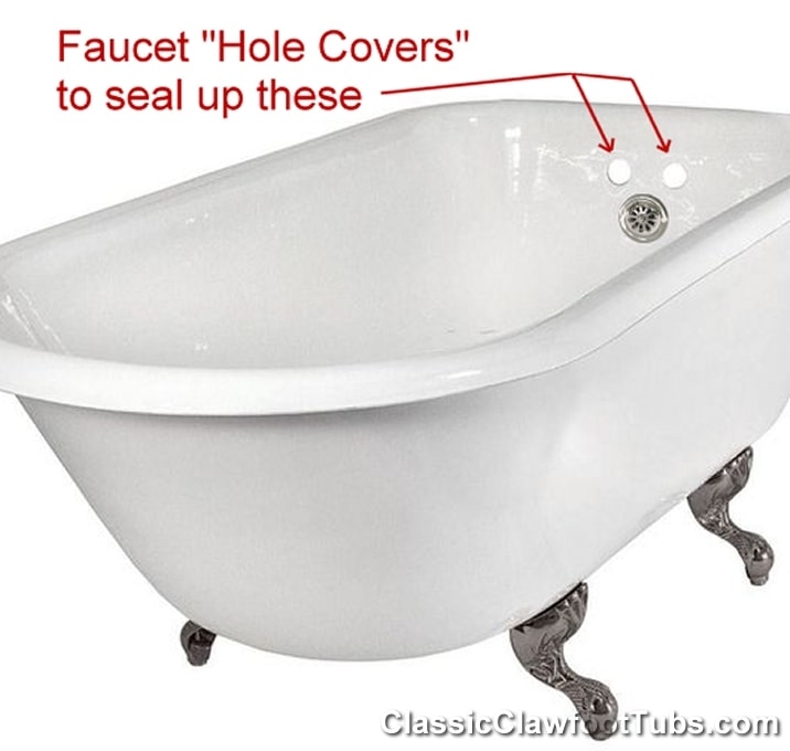 White Clawfoot Tub with Faucet Hole Covers