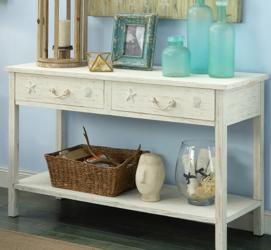 White Coastal Console Table with Nautical Decor