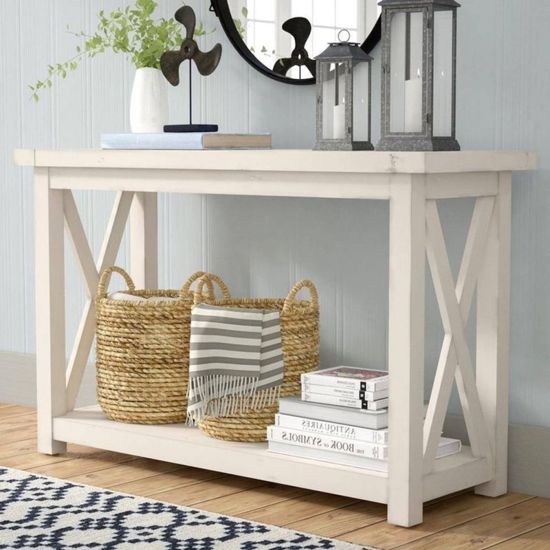 White Coastal Console Table with Seaside Decor