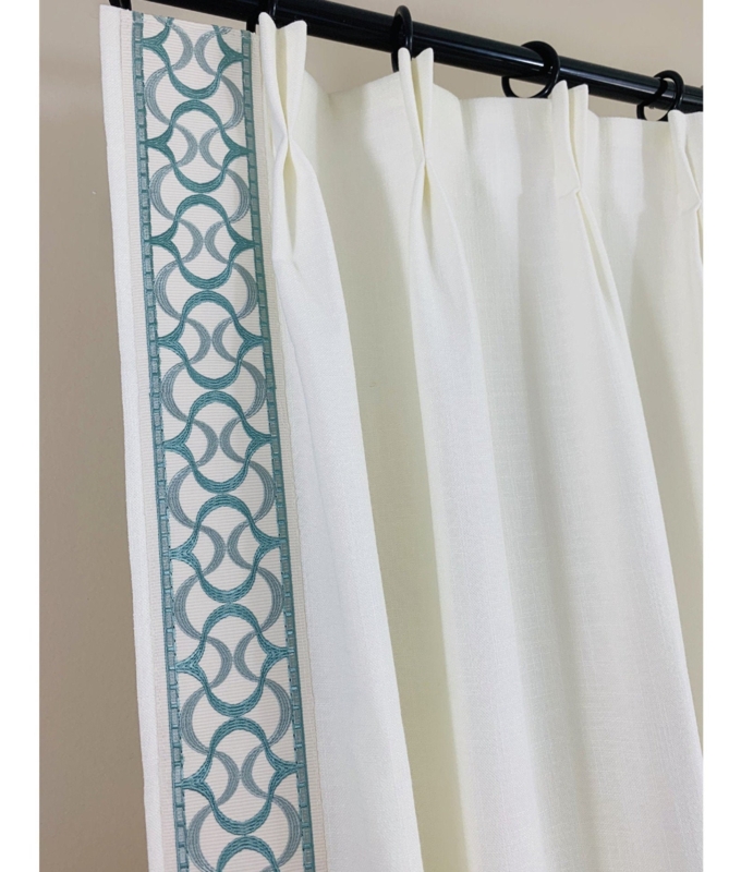 White Curtains with Elegant Blue Decorative Trim