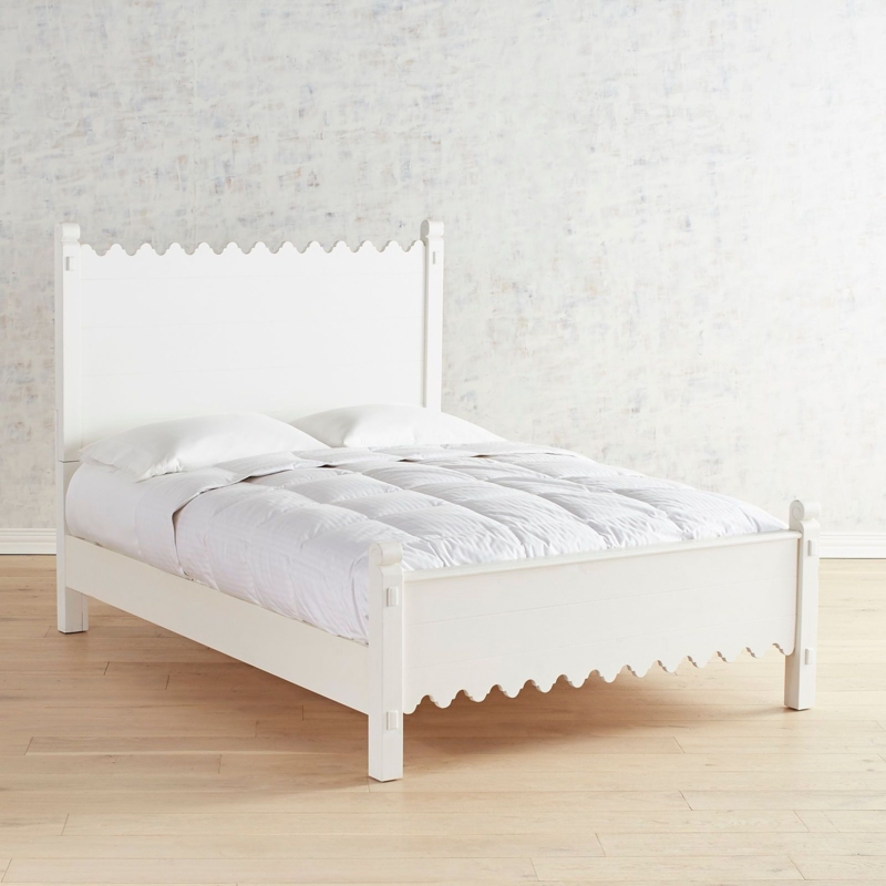 White Farmhouse Scallop Edge Minimalist Bed