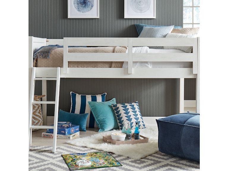 White Loft Bed with Cozy Play Area and Blue Accents