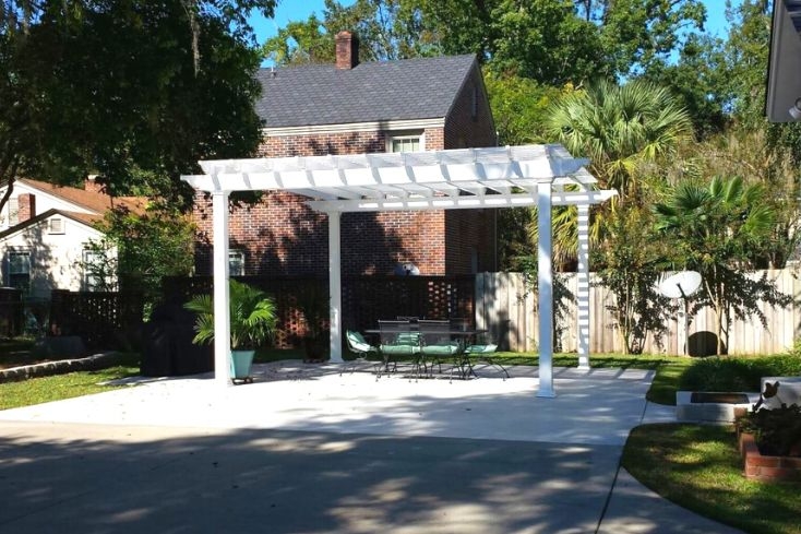 White Pergola Carport in Residential Driveway