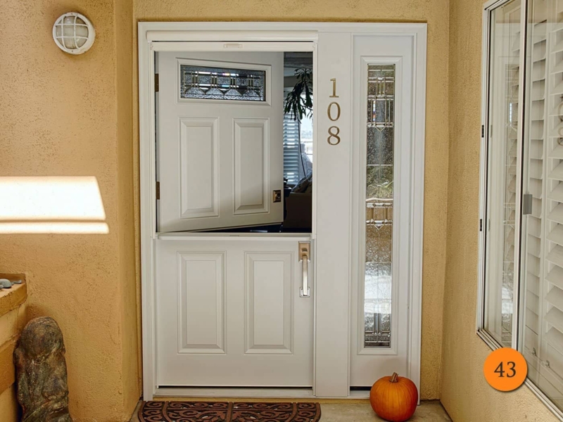 White Screened Dutch Doors With Decorative Glass