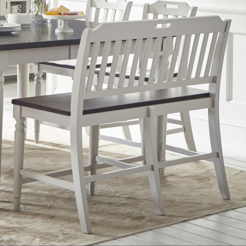 White Wooden Counter Height Bench with Slatted Back
