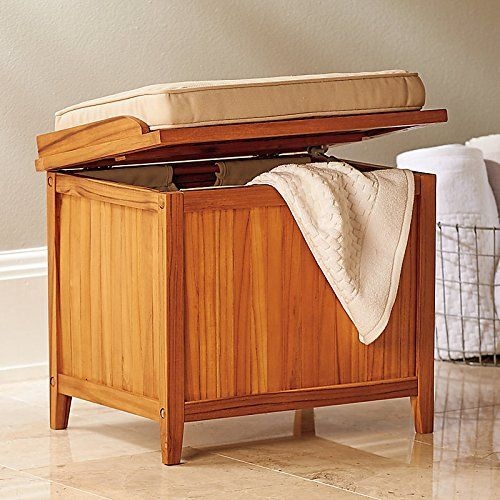 Wooden Bathroom Storage Bench with Cushion Seat
