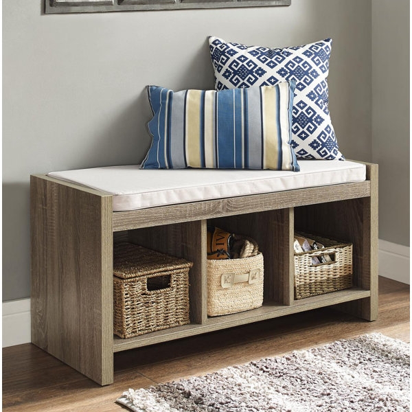 Wooden Bathroom Storage Bench with Cushioned Seat