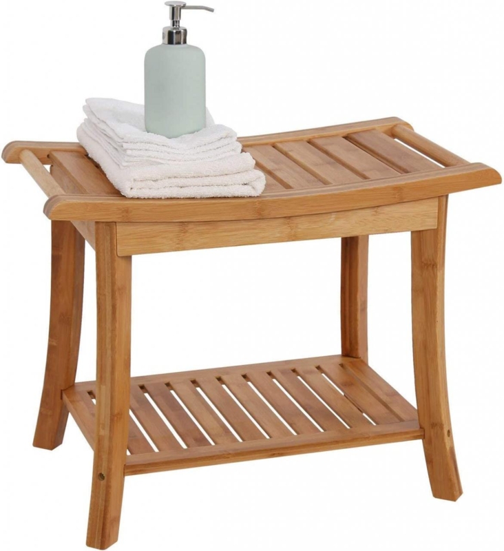 Wooden Bathroom Storage Bench with Slatted Design
