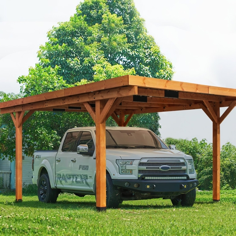 Wooden Carport Garage with Pergola Design