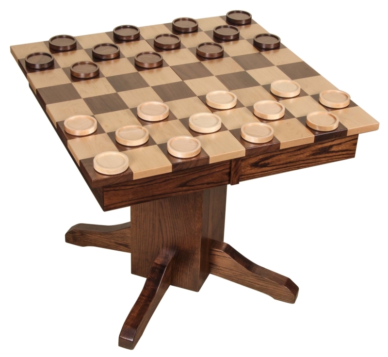 Wooden Checkers Game Table with Chairs