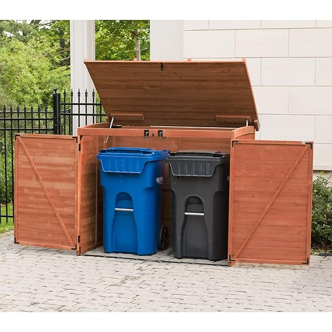 Wooden Outdoor Garbage Bin Storage Shed with Doors