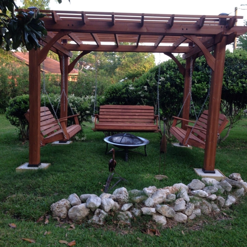 Wooden Patio Gazebo with Triple Porch Swings
