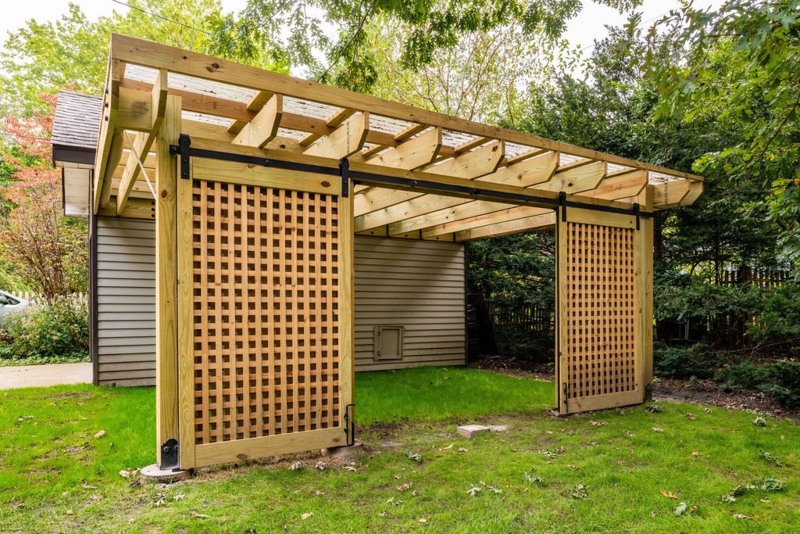 Wooden Pergola Carport with Sliding Lattice Doors