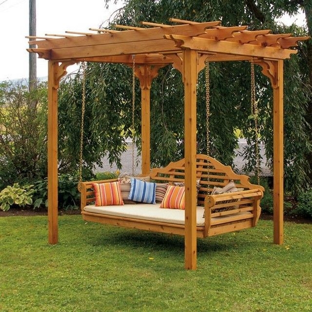 Wooden Pergola with Comfortable Backyard Swing