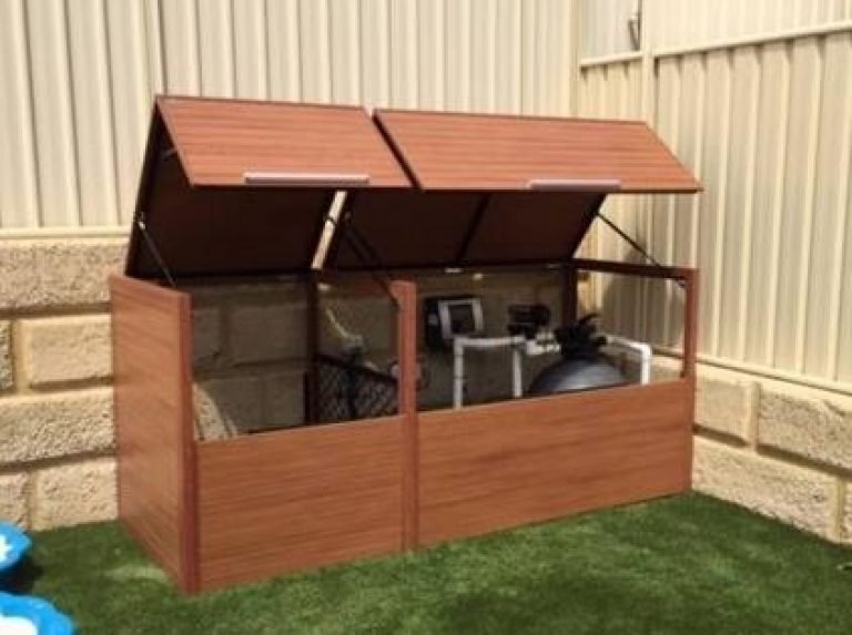 Wooden Pool Equipment Enclosure with Lift-Up Lids