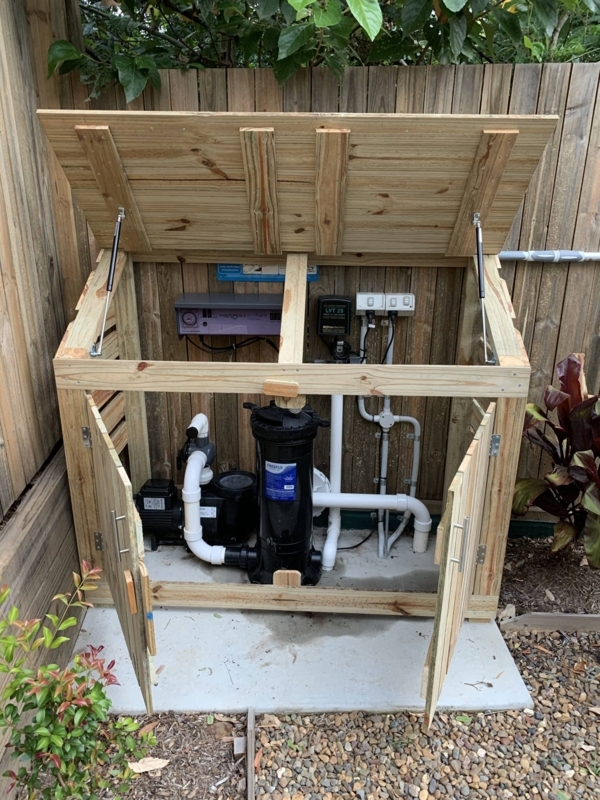 Wooden Pool Pump Enclosure with Dual Access Doors