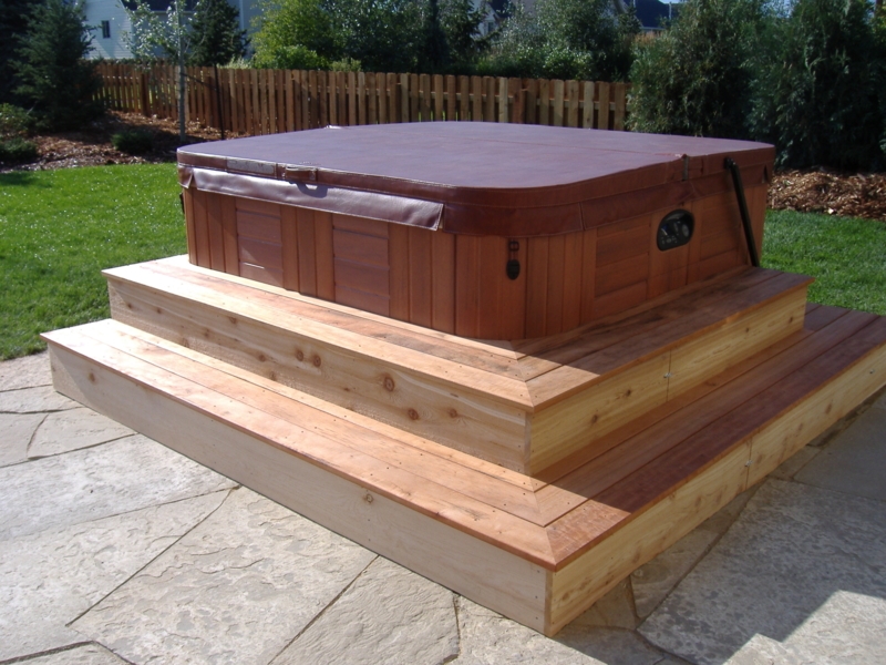 Wooden Steps with Rails for Hot Tub Access