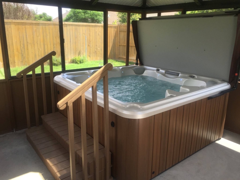 Wooden Steps with Safe Railings for Hot Tub Access