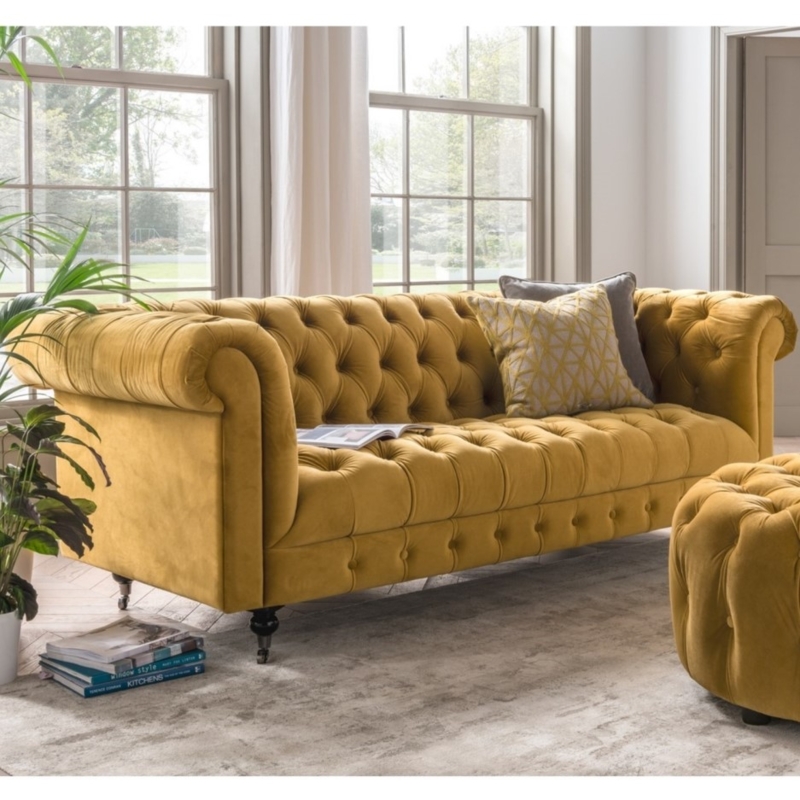 Yellow Velvet Chesterfield Sofa with Classic Elegance