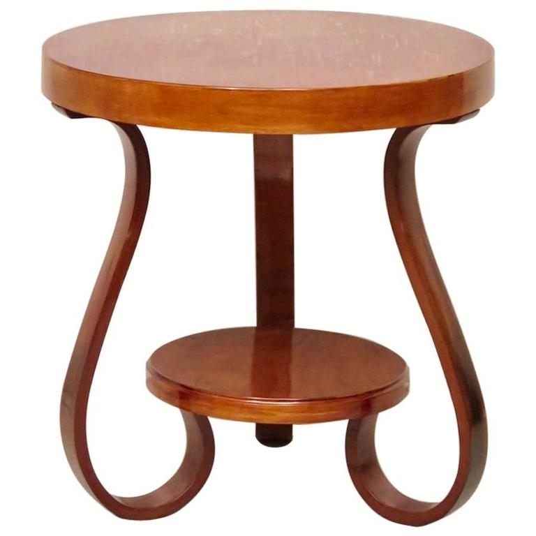 1930 Cherry Wood Italian Art Deco Round Side Table