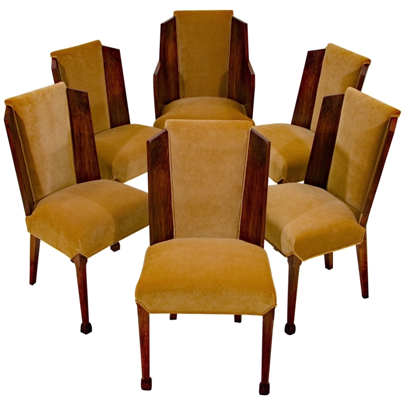 1930s Art Deco Walnut Skyscraper Dining Chairs Set