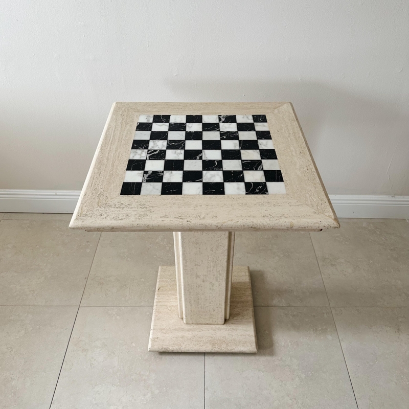 1960s Pedestal Travertine Chess Table For Sale at 1stDibs