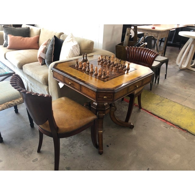 1990s Maitland Smith Custom Wooden Chess Table Set